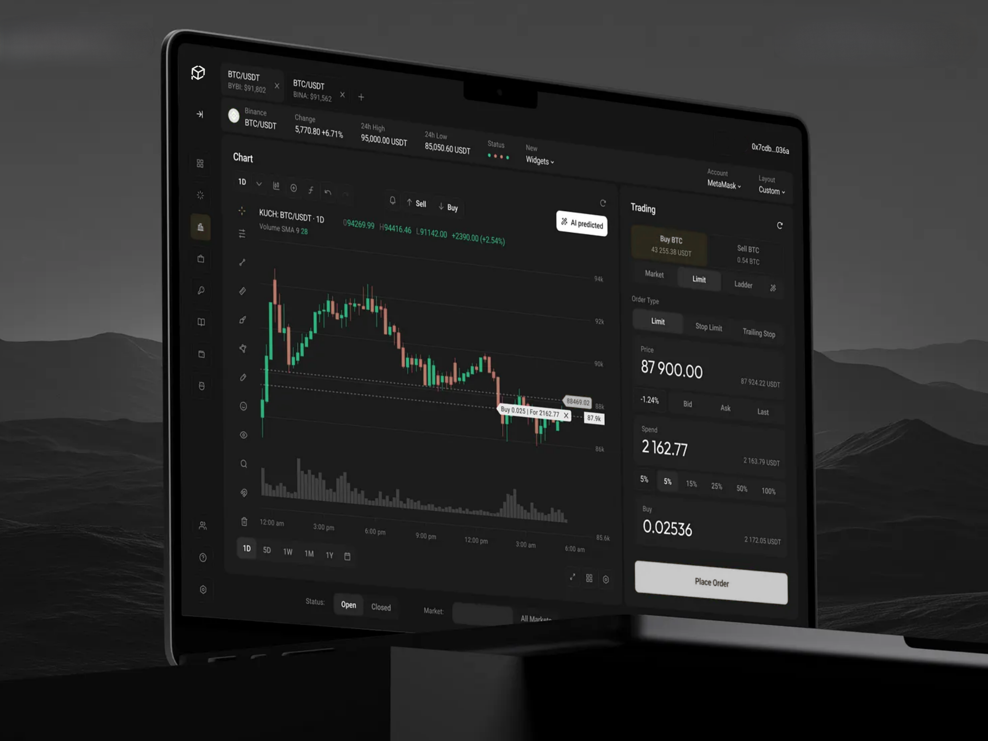 ChainFlow V2 trading interface on laptop